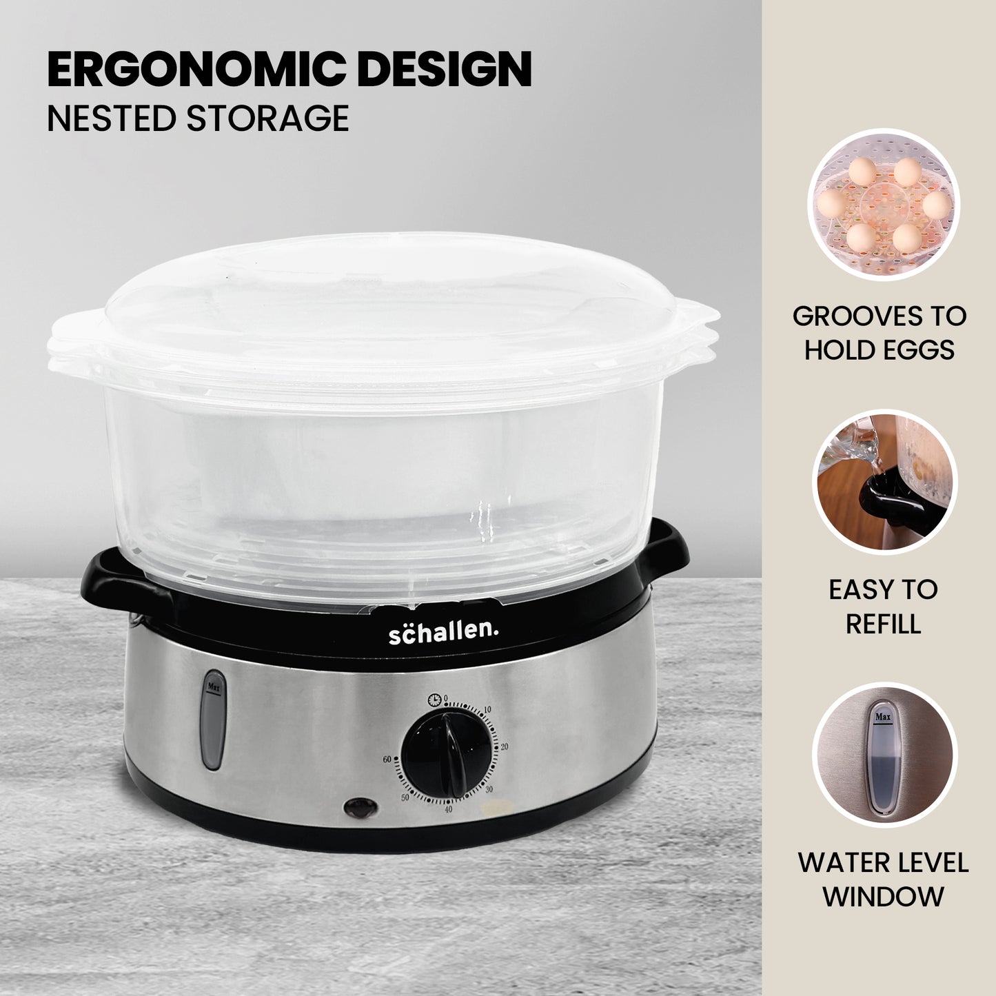 Schallen 9L 3 Tier Premium Healthy Eating Electric Food Steamer Machine