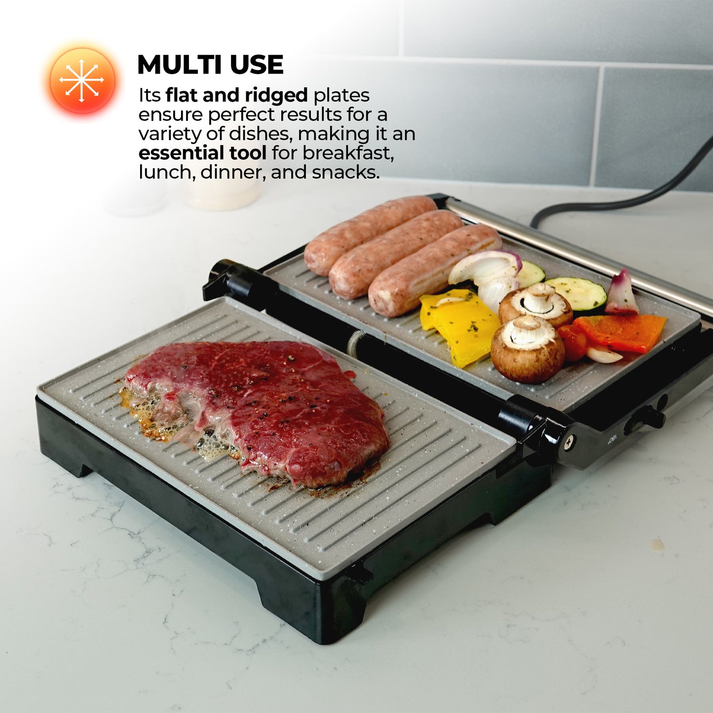 Schallen Panini Grill Press, 2 Slice Sandwich Panini Press & Toastie Maker Machine with Non Stick Hot Plates & Cool Touch Handle 1000W (Black & Silver, Stainless Steel)
