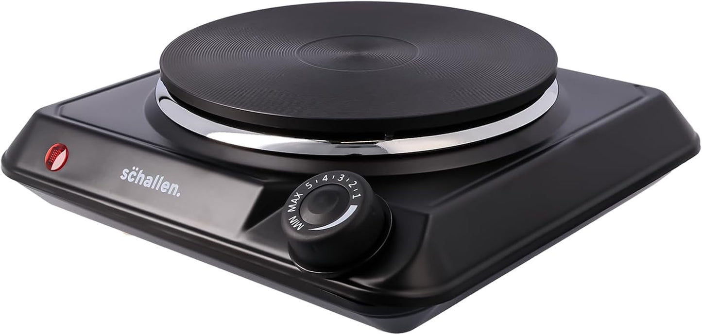 Schallen Electric Single Hot Plate Hob, Portable Tabletop Cooking Hob with Adjustable Thermostat, Ideal for Home, Student Living, Camping, Caravans & Emergency Cooking, Black