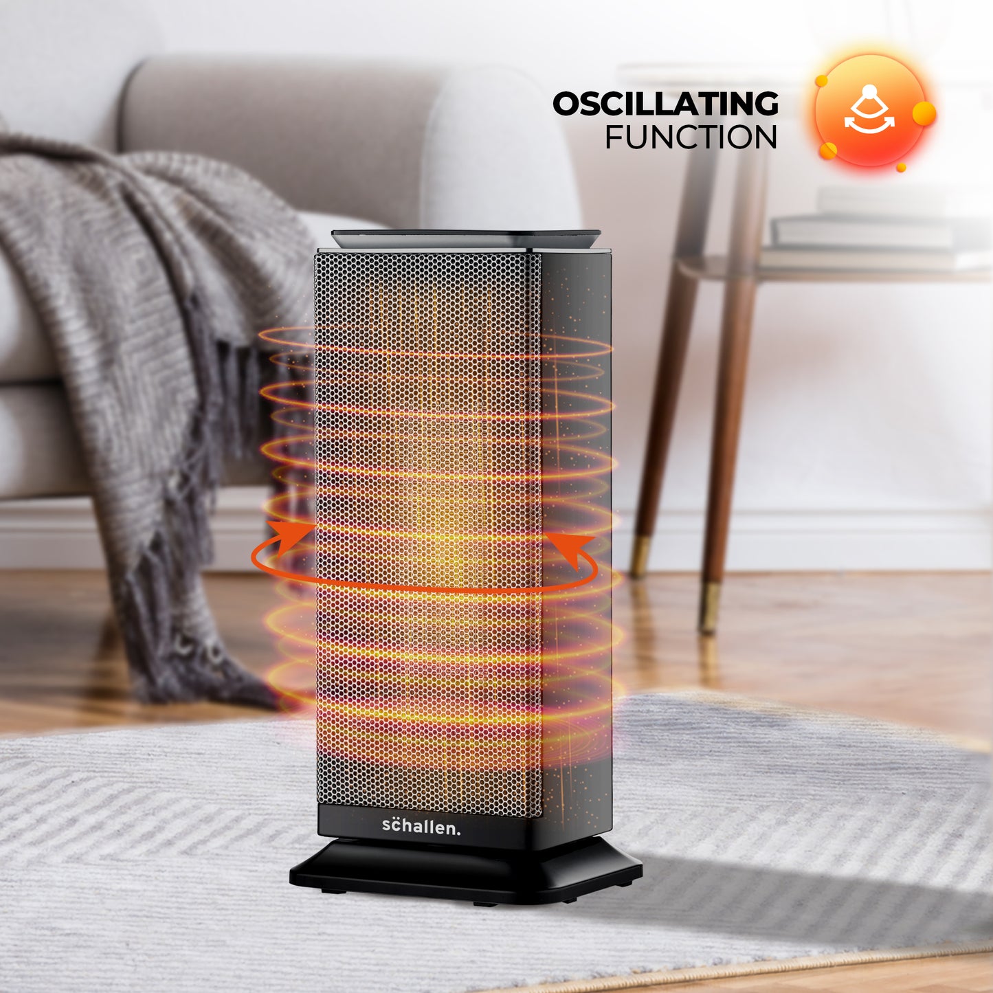 Schallen Floor Standing PTC Ceramic Heater Warm and Cool Air Fan with 24 Hour Timer, Remote Control and LCD Display in Black