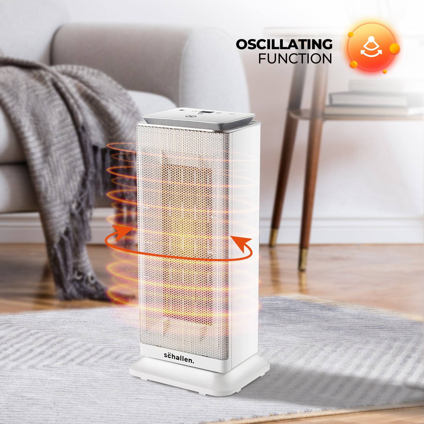 Schallen Floor Standing PTC Ceramic Heater Warm and Cool Air Fan with 24 Hour Timer, Remote Control and LCD Display in White