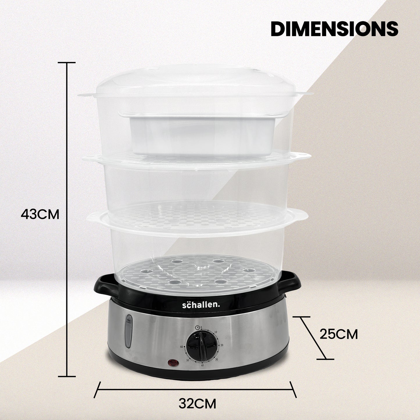 Schallen 9L 3 Tier Premium Healthy Eating Electric Food Steamer Machine