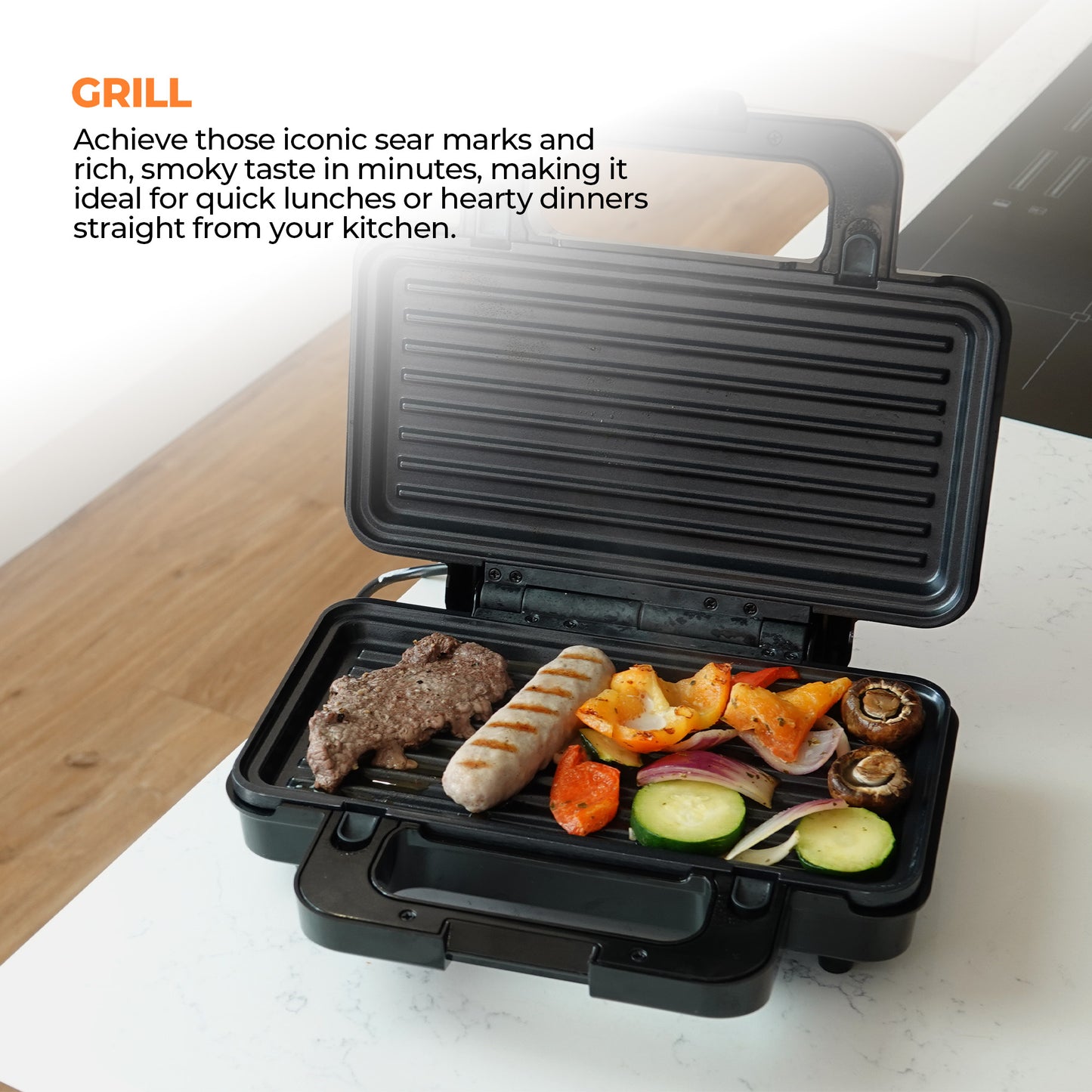 Schallen Electric All in 1 Multi Grill Grilling Machine, Sandwhich, Toastie & Waffle Maker Machine - Includes 4 Removable Large None Stick Cooking Plates (Stainless Steel, Black & Silver)
