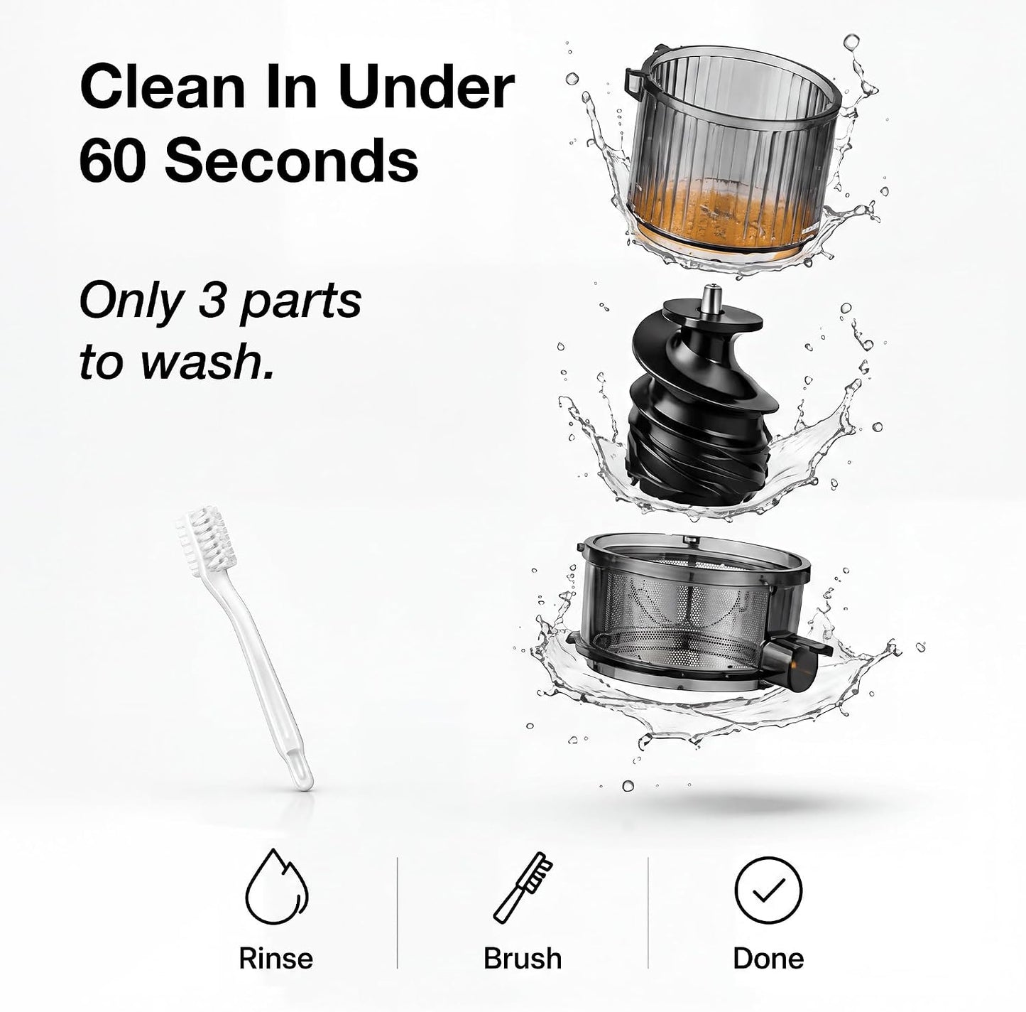 Schallen Juicer Machine – Large 135mm Feed Chute with Pre-Cutting Function for Whole Fruit & Veg, 1.5L Juicer with 2 Cups, Easy Clean, Cold Press Slow Juicer in Matt Black