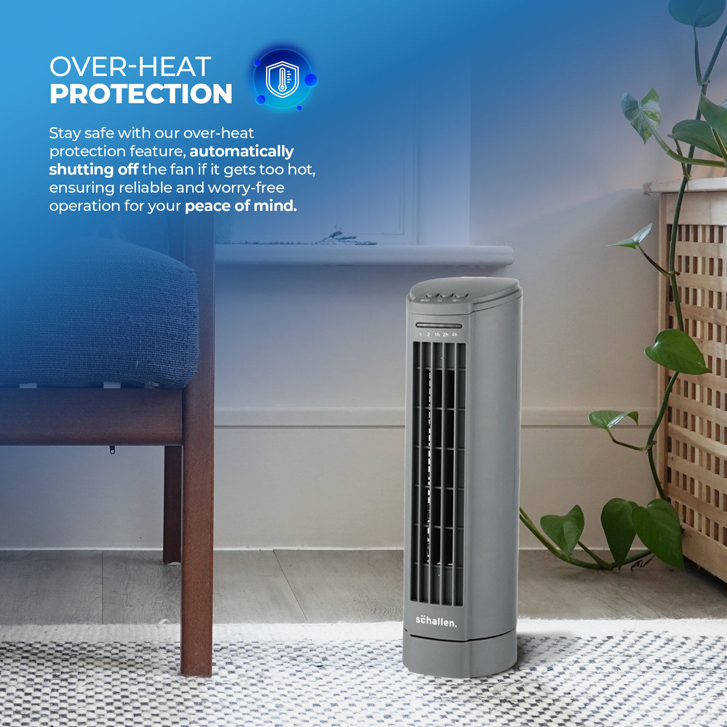 Schallen 15" Electric Air Cooling Quiet Oscillation Floor Desk Mini Tower Fan with Timer - Grey