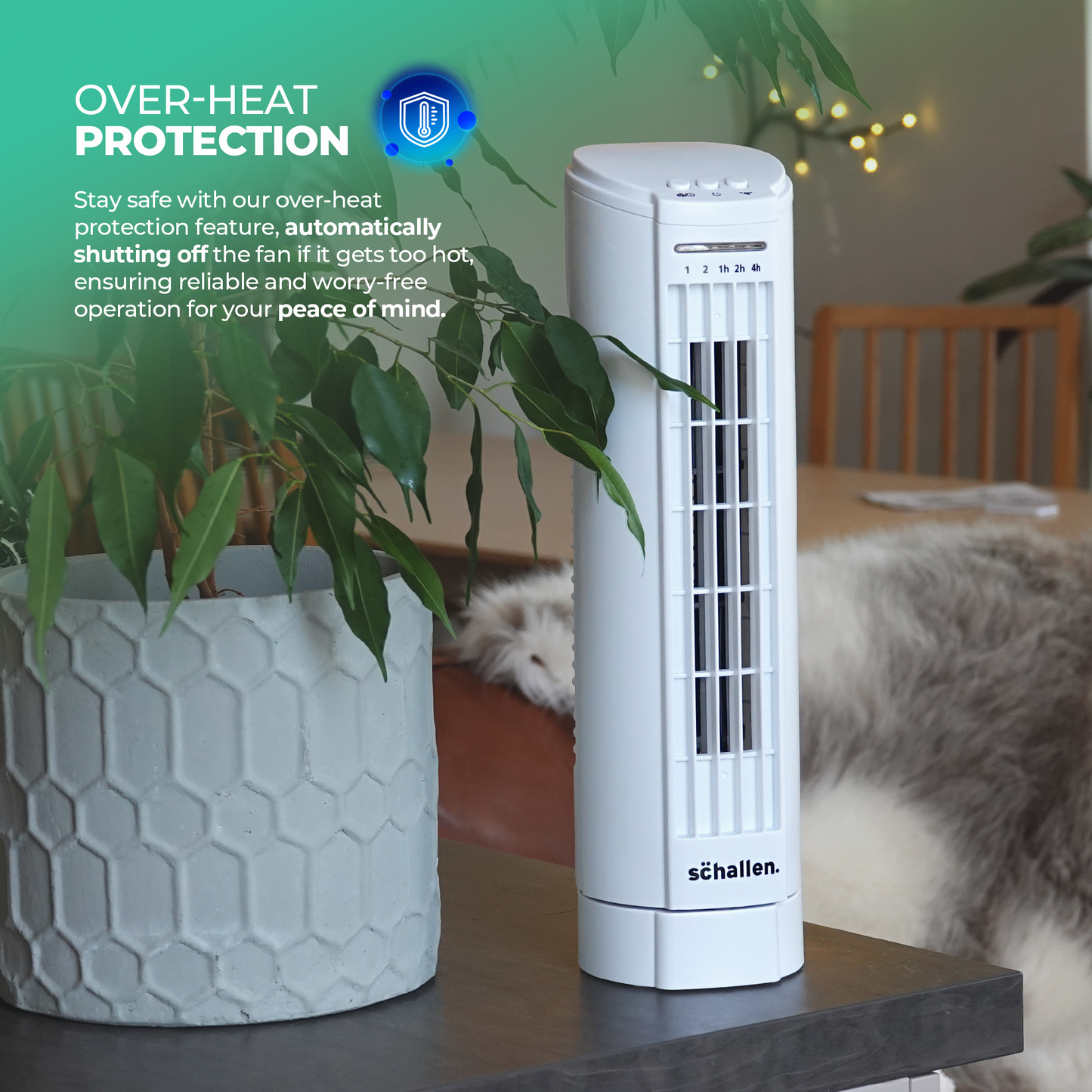 Schallen 15" Electric Air Cooling Quiet Oscillation Floor Desk Mini Tower Fan with Timer - White