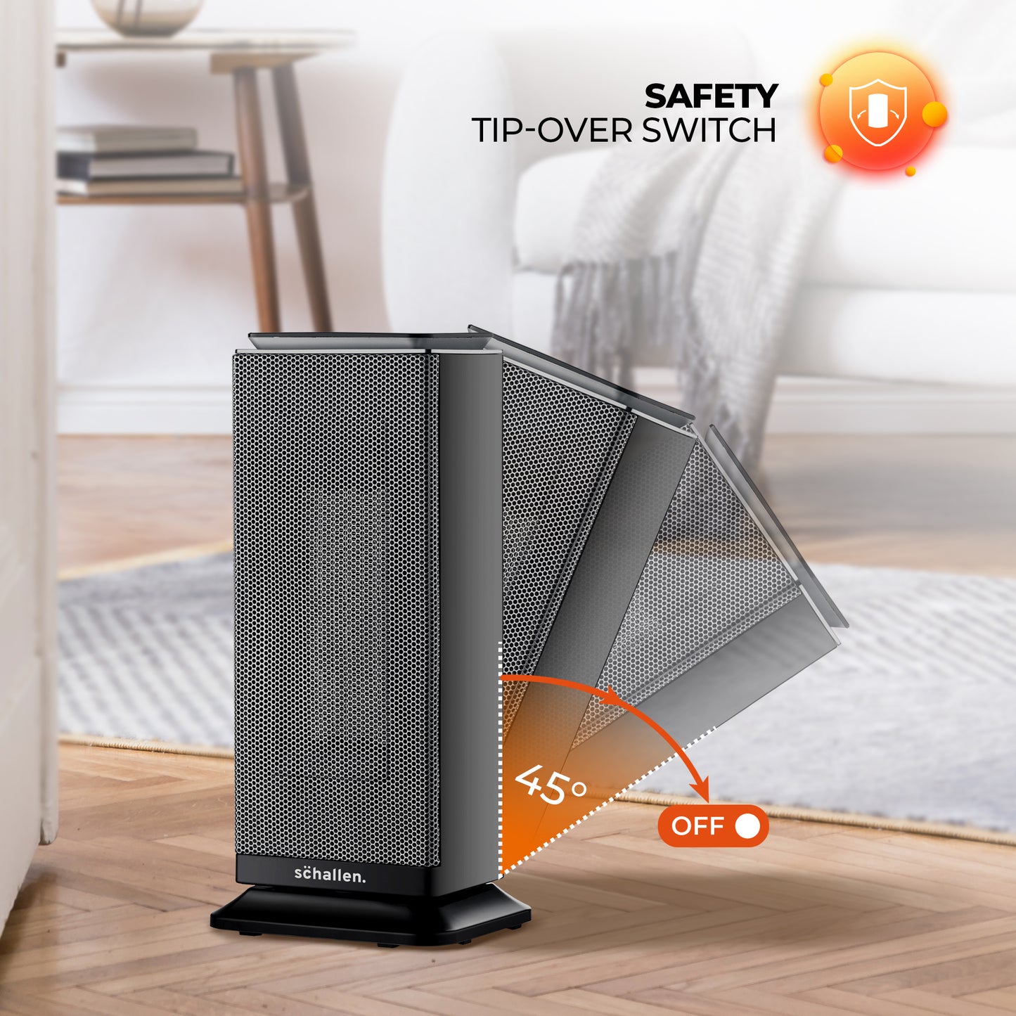Schallen Floor Standing PTC Ceramic Heater Warm and Cool Air Fan with 24 Hour Timer, Remote Control and LCD Display in Black