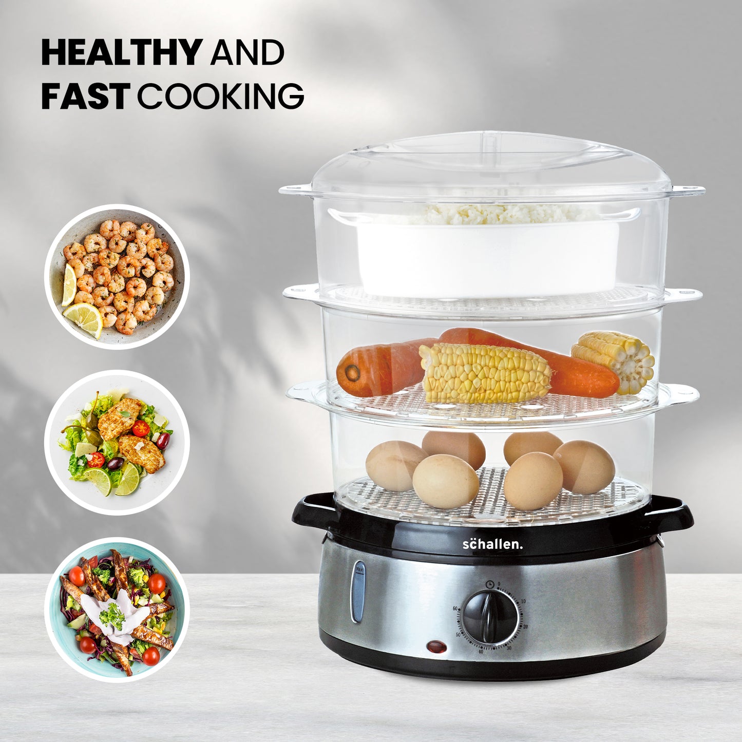 Schallen 9L 3 Tier Premium Healthy Eating Electric Food Steamer Machine