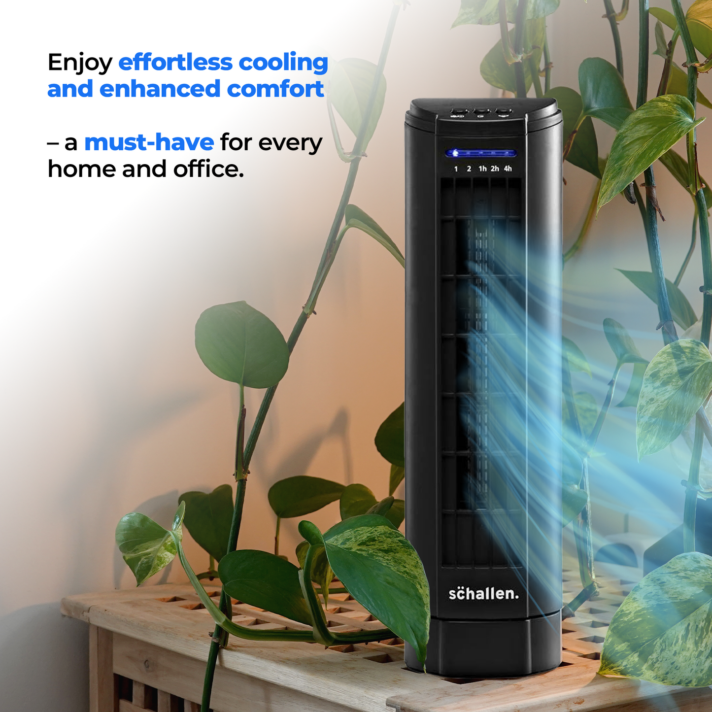 Schallen 15" Electric Air Cooling Quiet Oscillation Floor Desk Mini Tower Fan with Timer - Black