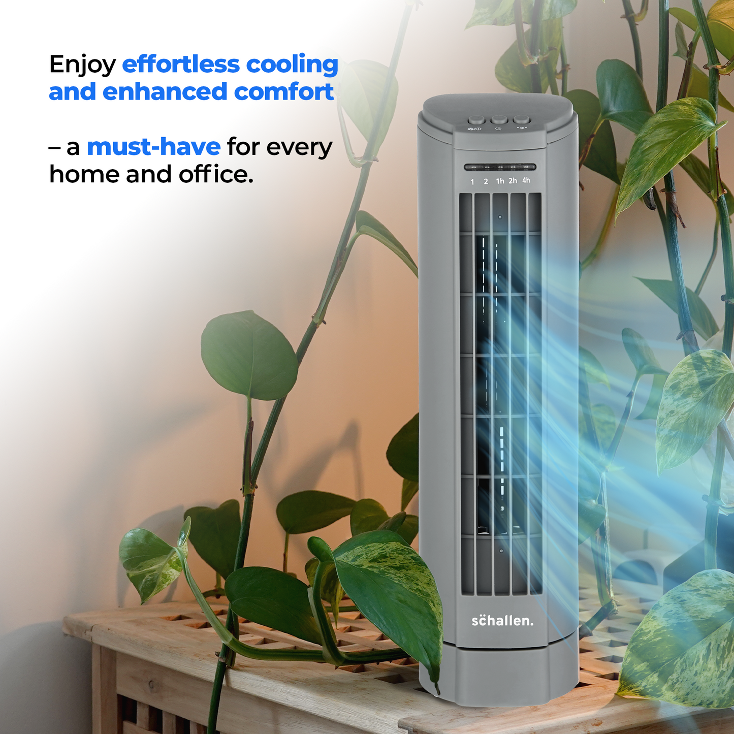 Schallen 15" Electric Air Cooling Quiet Oscillation Floor Desk Mini Tower Fan with Timer - Grey
