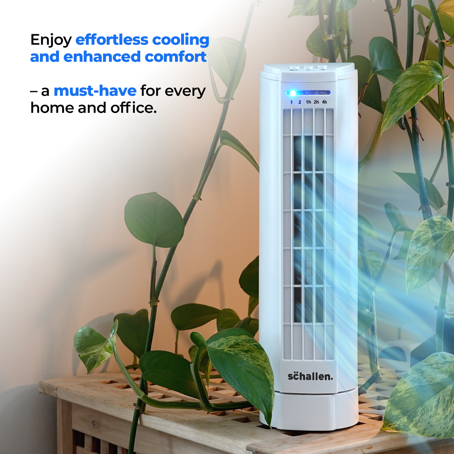 Schallen 15" Electric Air Cooling Quiet Oscillation Floor Desk Mini Tower Fan with Timer - White