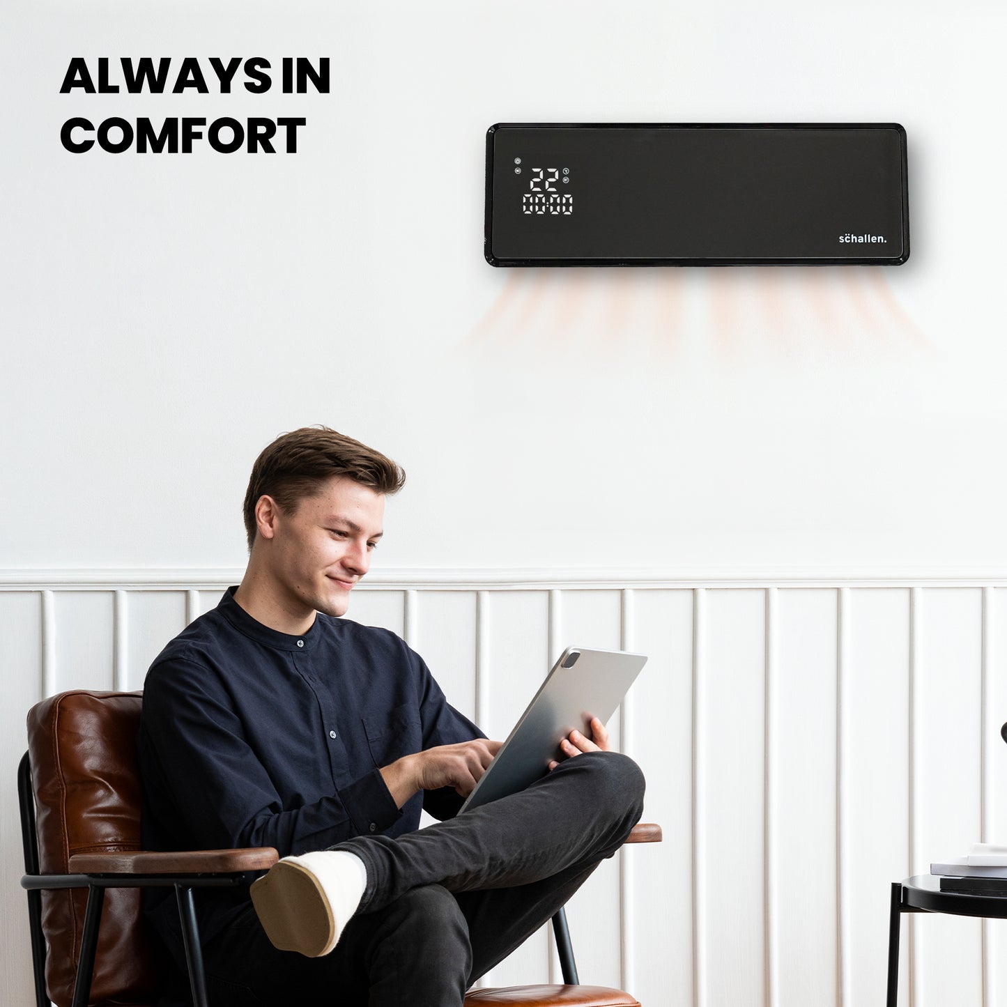 Schallen White Oscillating Digital Wall Mounted Over Door PTC Heater with 24H Timer & Remote
