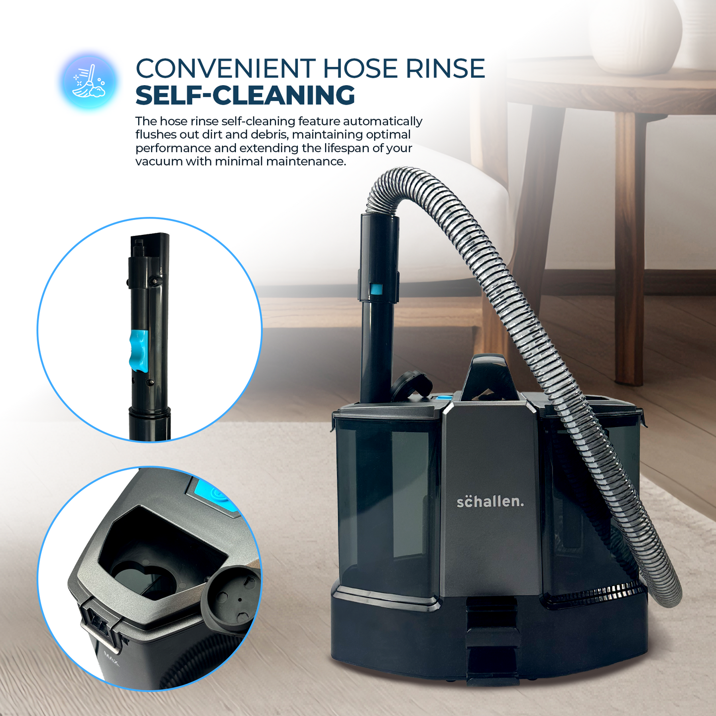 Schallen Deep Cleaning Upholstery and Carpet Cleaner Machine, Carpet Washer with Clean & Dirty Water Tank, Portable, Powerful 500W Motor, Including Carpet Brush, Glass Brush & Crevice Nozzle