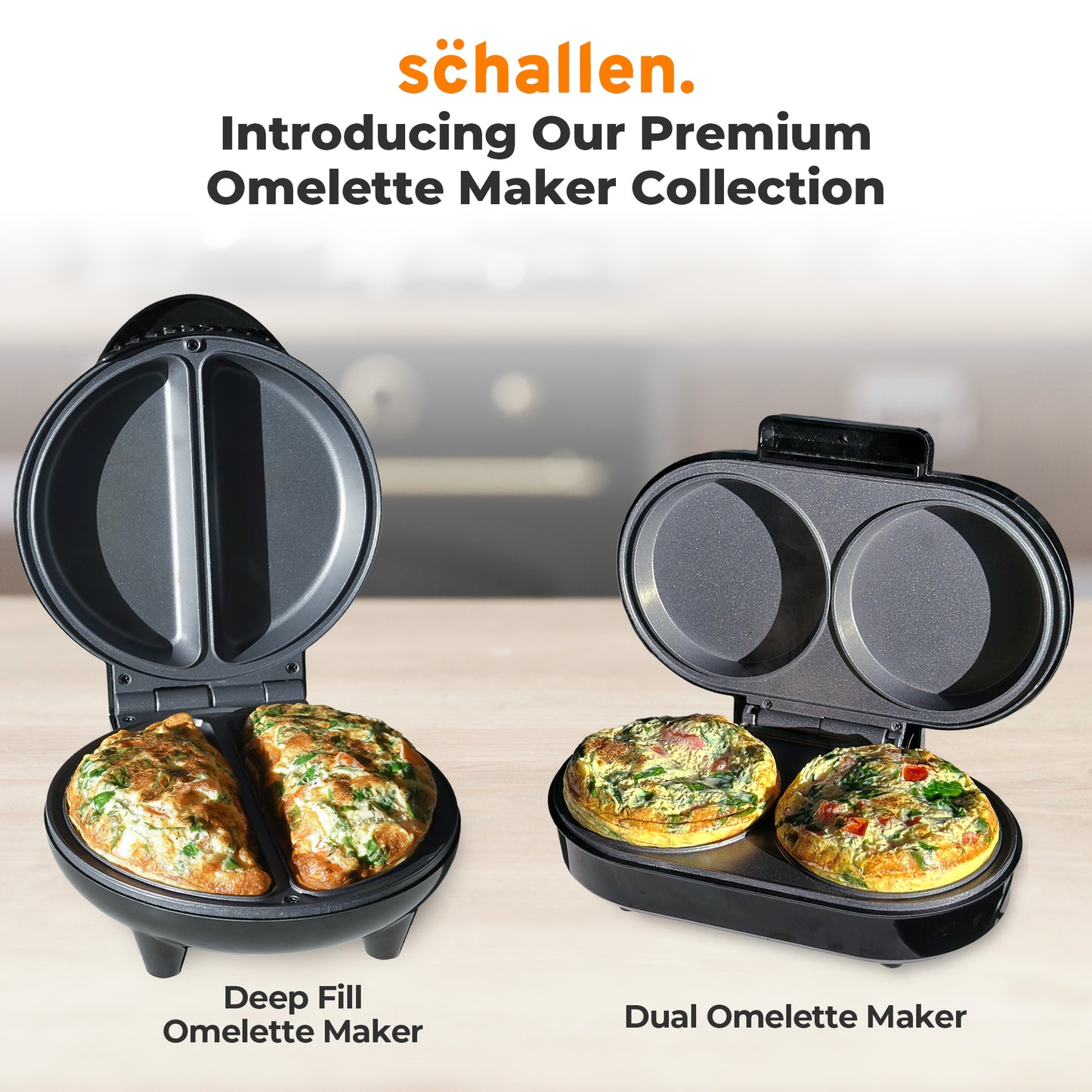 Schallen 750W Electric Deep Fill Omelette Maker Egg Cooking Machine Non-Stick Dual Plate with Easy Clean Marble Coating & Adjustable Temperature Control