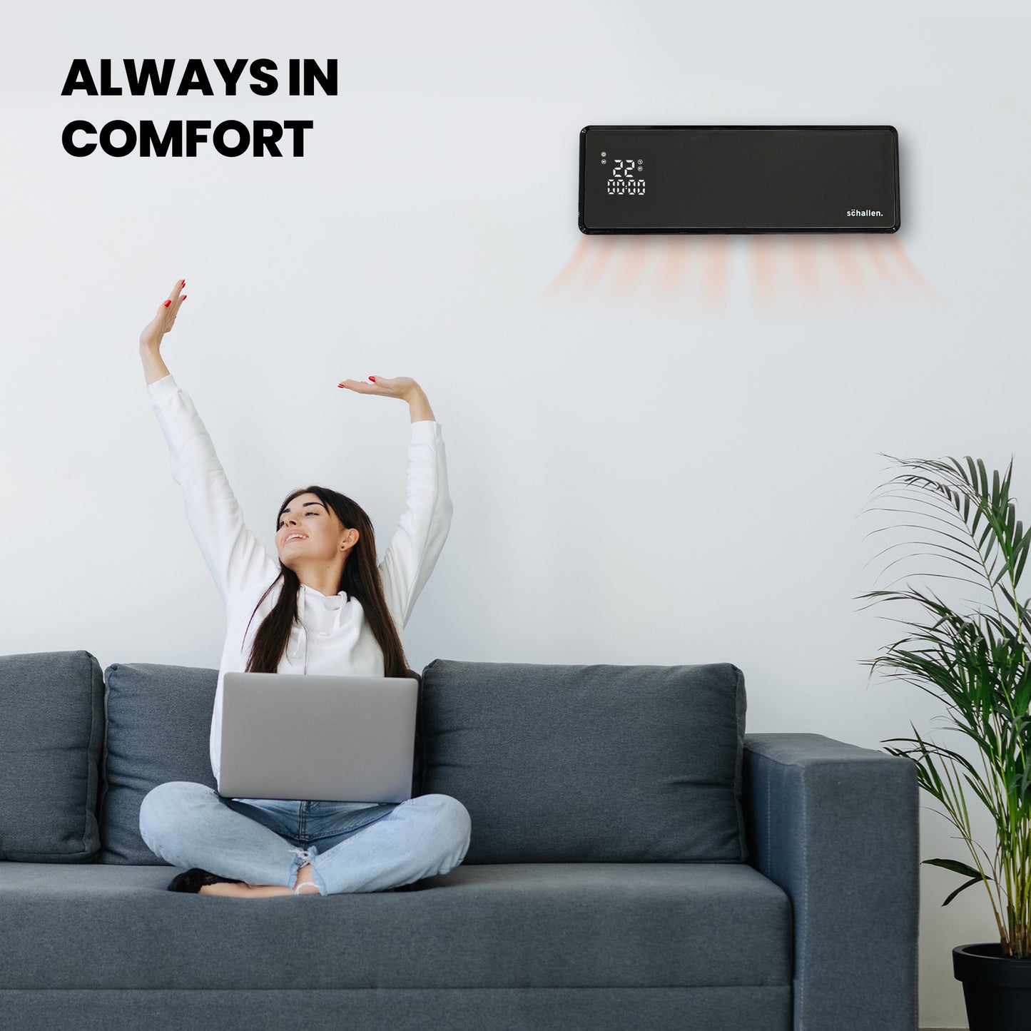 Schallen White Oscillating Digital Wall Mounted Over Door PTC Heater with 24H Timer & Remote