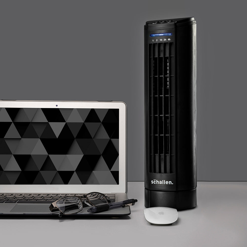 Schallen 15" Electric Air Cooling Quiet Oscillation Floor Desk Mini Tower Fan with Timer - Black