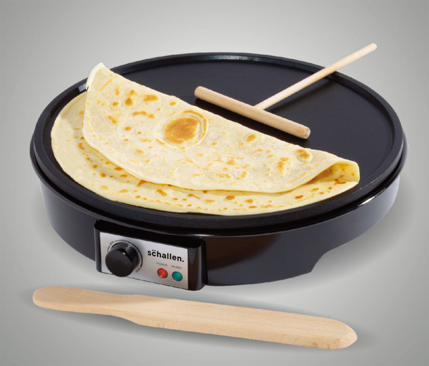Schallen Black 1000W 12" Electric Traditional Pancake & Crepe Maker Machine Hot Plate & Utensils