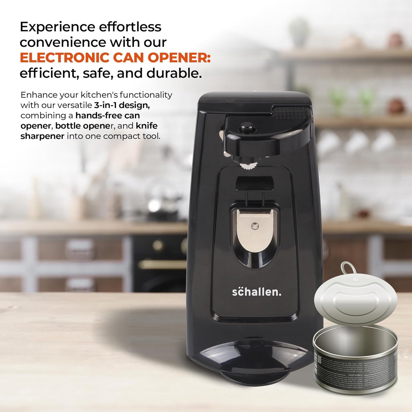 Schallen 3 in 1 Electric Tin Can Automatic Easy Opener with Knife Sharpener Kitchen Tool - Grey