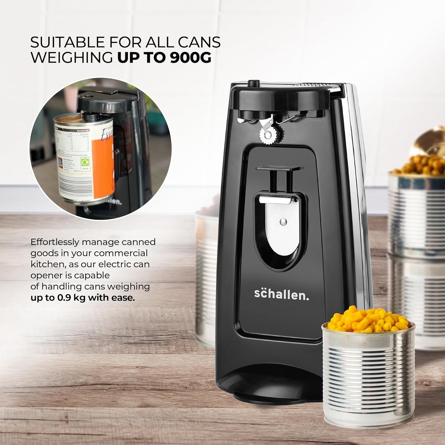 Schallen 3 in 1 Electric Tin Can Automatic Easy Opener with Knife Sharpener Kitchen Tool - Grey