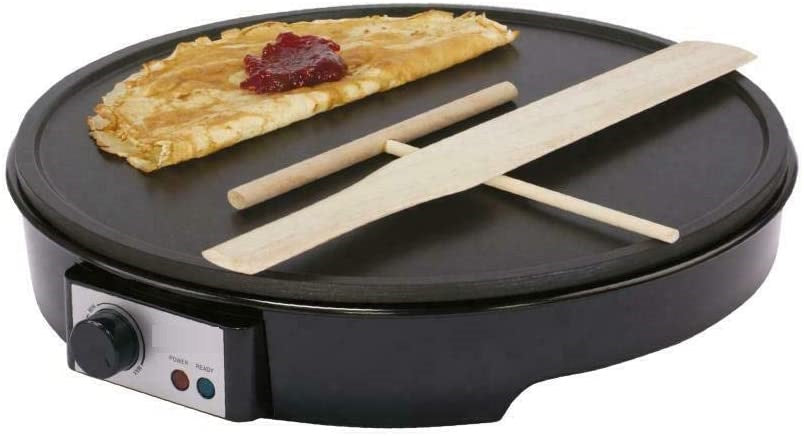 Schallen Black 1000W 12" Electric Traditional Pancake & Crepe Maker Machine Hot Plate & Utensils
