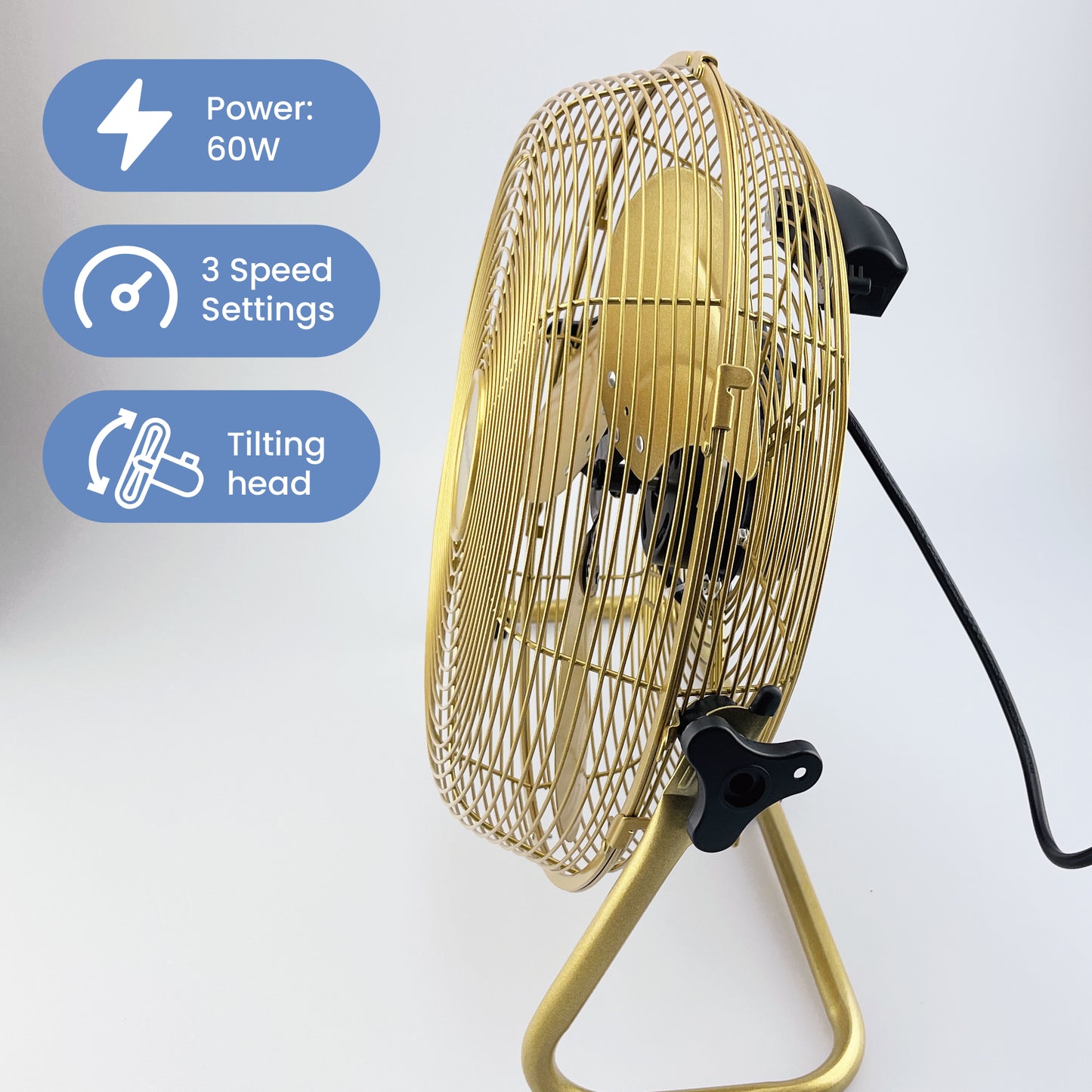 Schallen Champagne Gold Metal High Velocity Cold Air Circulator Adjustable Floor Fan - 14"