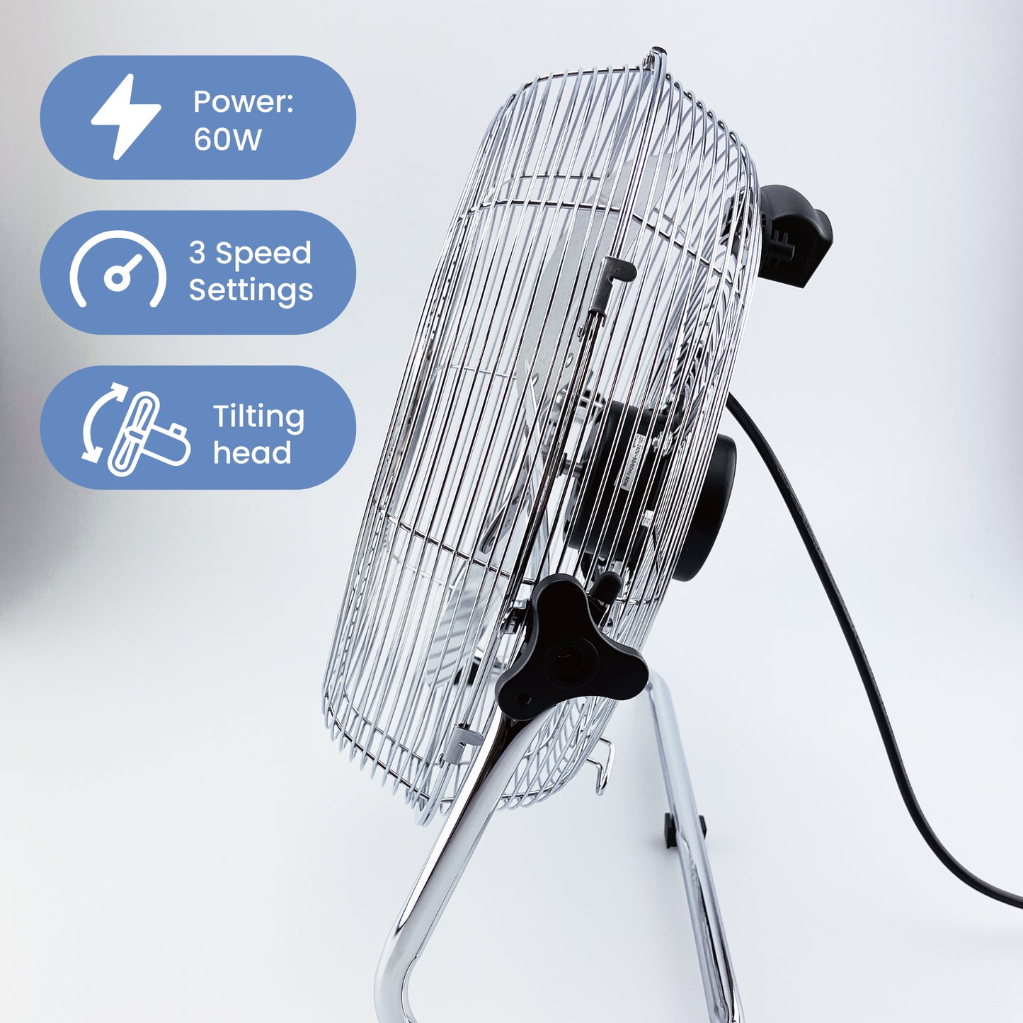 Schallen Chrome Silver Metal High Velocity Cold Air Circulator Adjustable Floor Fan - 14"