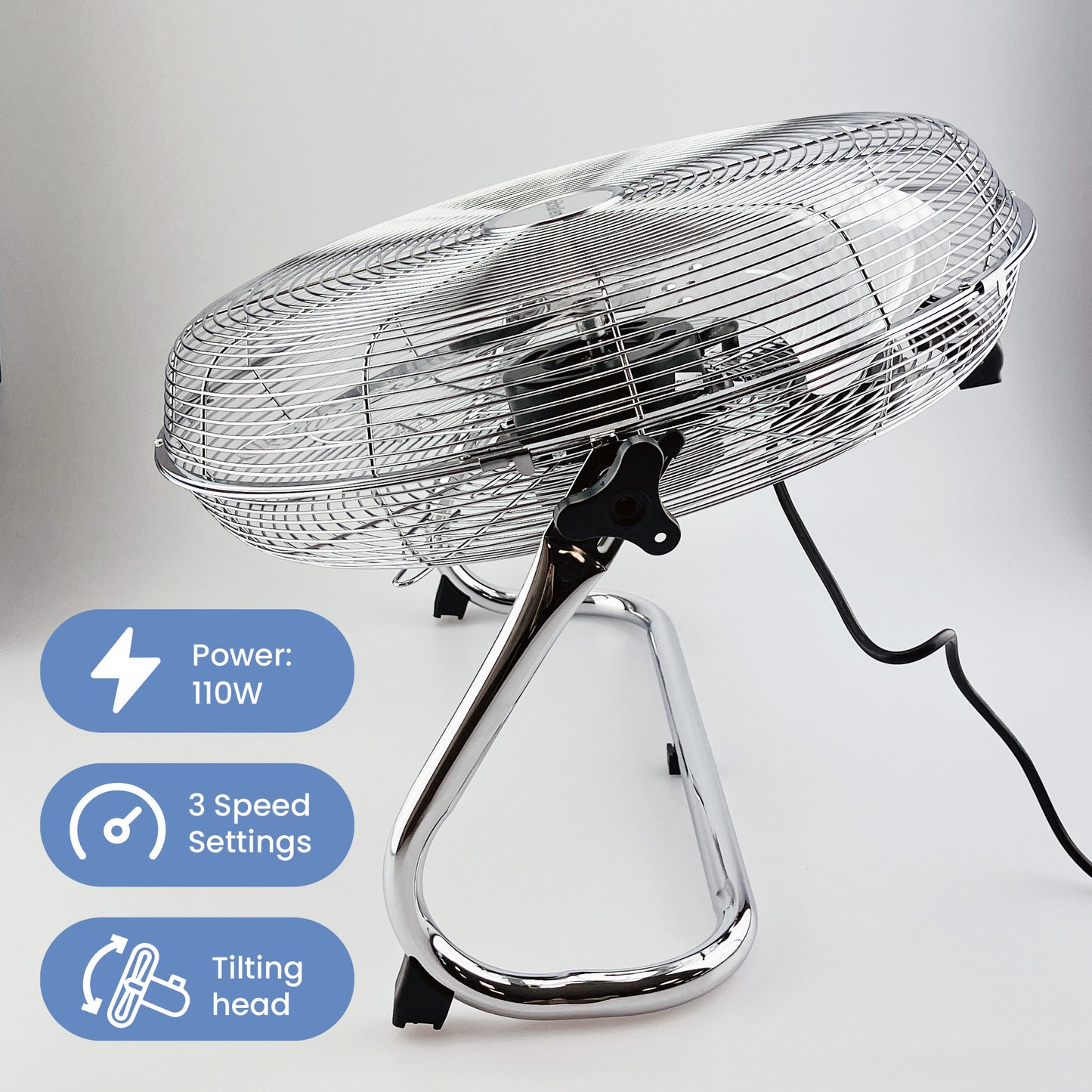 Schallen Chrome Silver Metal High Velocity Cold Air Circulator Adjustable Floor Fan - 18"