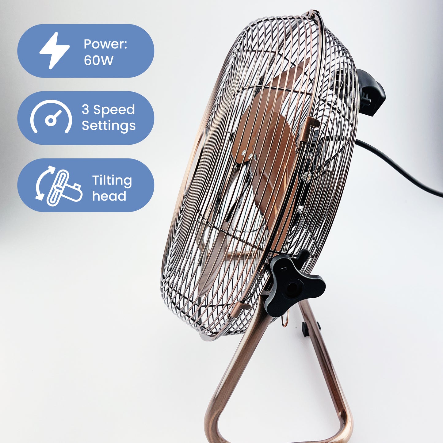 Schallen Copper Metal High Velocity Cold Air Circulator Adjustable Floor Fan - 14"