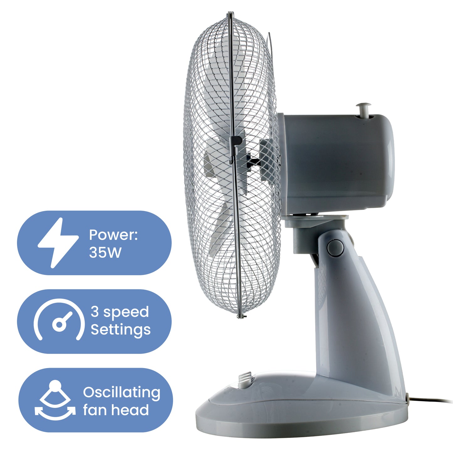 Schallen Electric 12" 3 Speed Oscillating Worktop Desk Table Air Cooling Fan - Grey