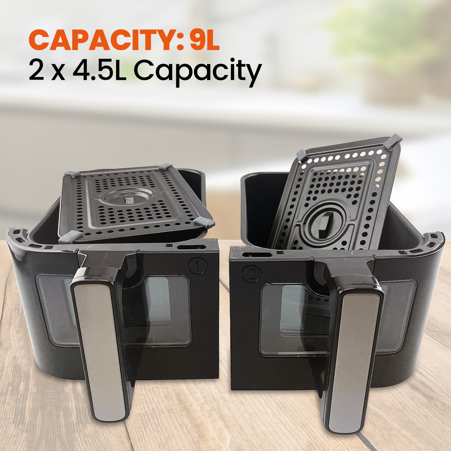 Schallen Healthy Eating Low Fat Large Digital Twin Dual Air Fryer with 60 Min Timer in BLACK