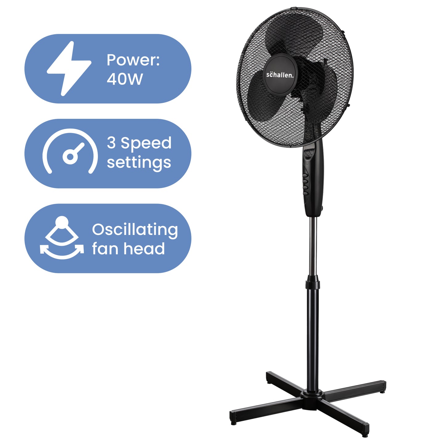 Schallen 16" Electric Oscillating Floor Standing Tall Pedestal Air Cooling Fan - Black