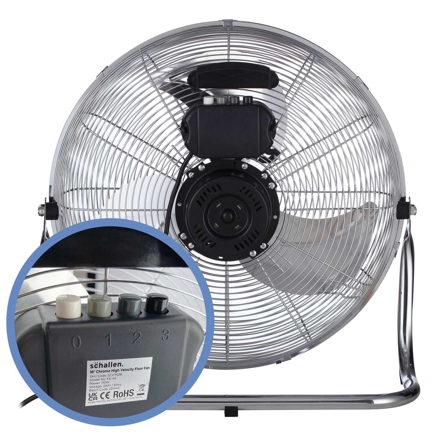 Schallen Chrome Silver Metal High Velocity Cold Air Circulator Adjustable Floor Fan - 18"