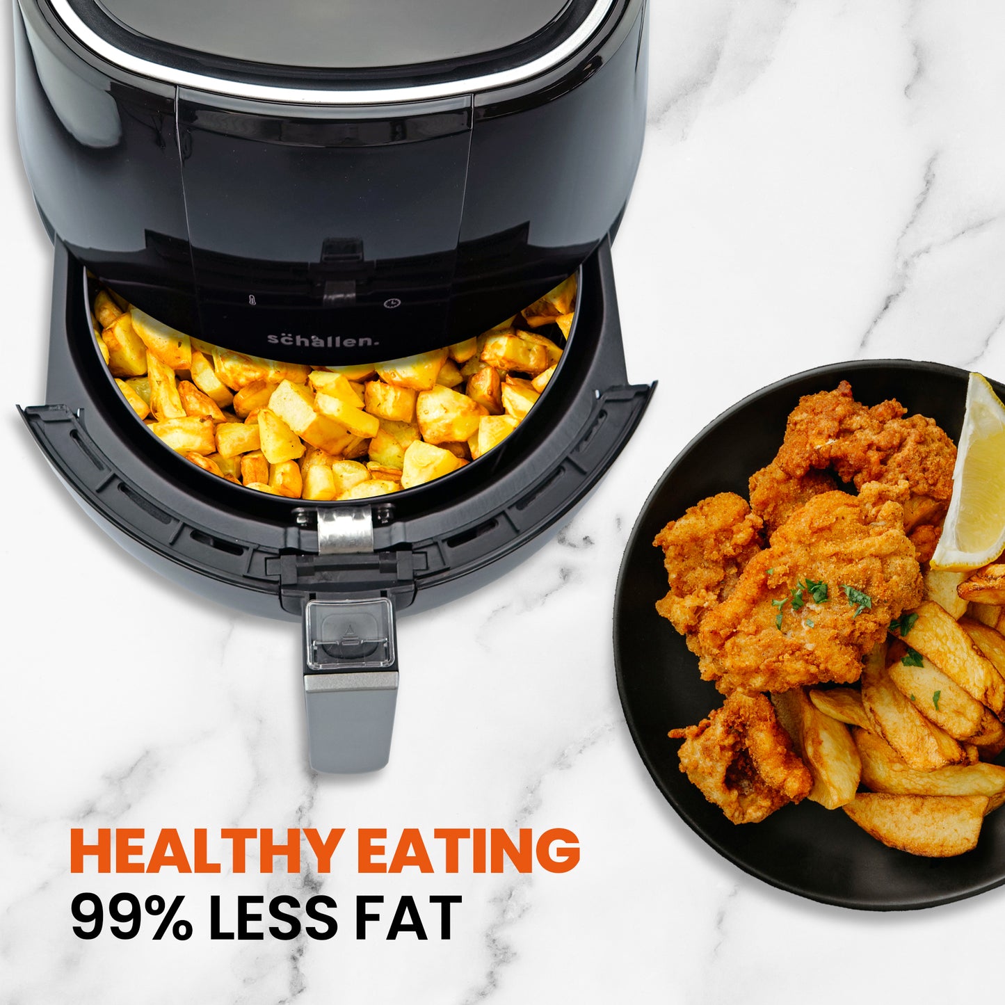 Schallen Modern Black Gloss Low Fat Large 3.5L 1300-1500W Digital Display Air Fryer with 9 Cooking Settings and 30 Minute Timer