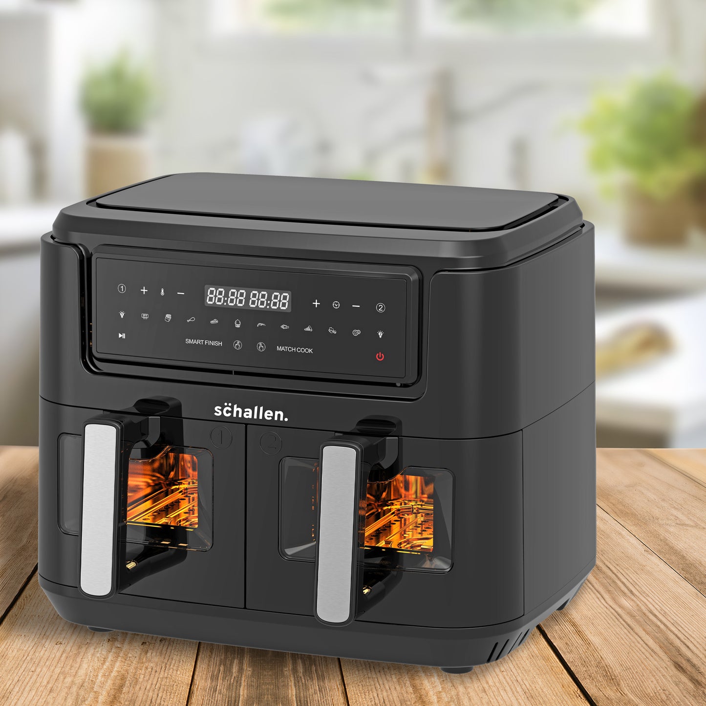 Schallen Healthy Eating Low Fat Large Digital Twin Dual Air Fryer with 60 Min Timer in BLACK