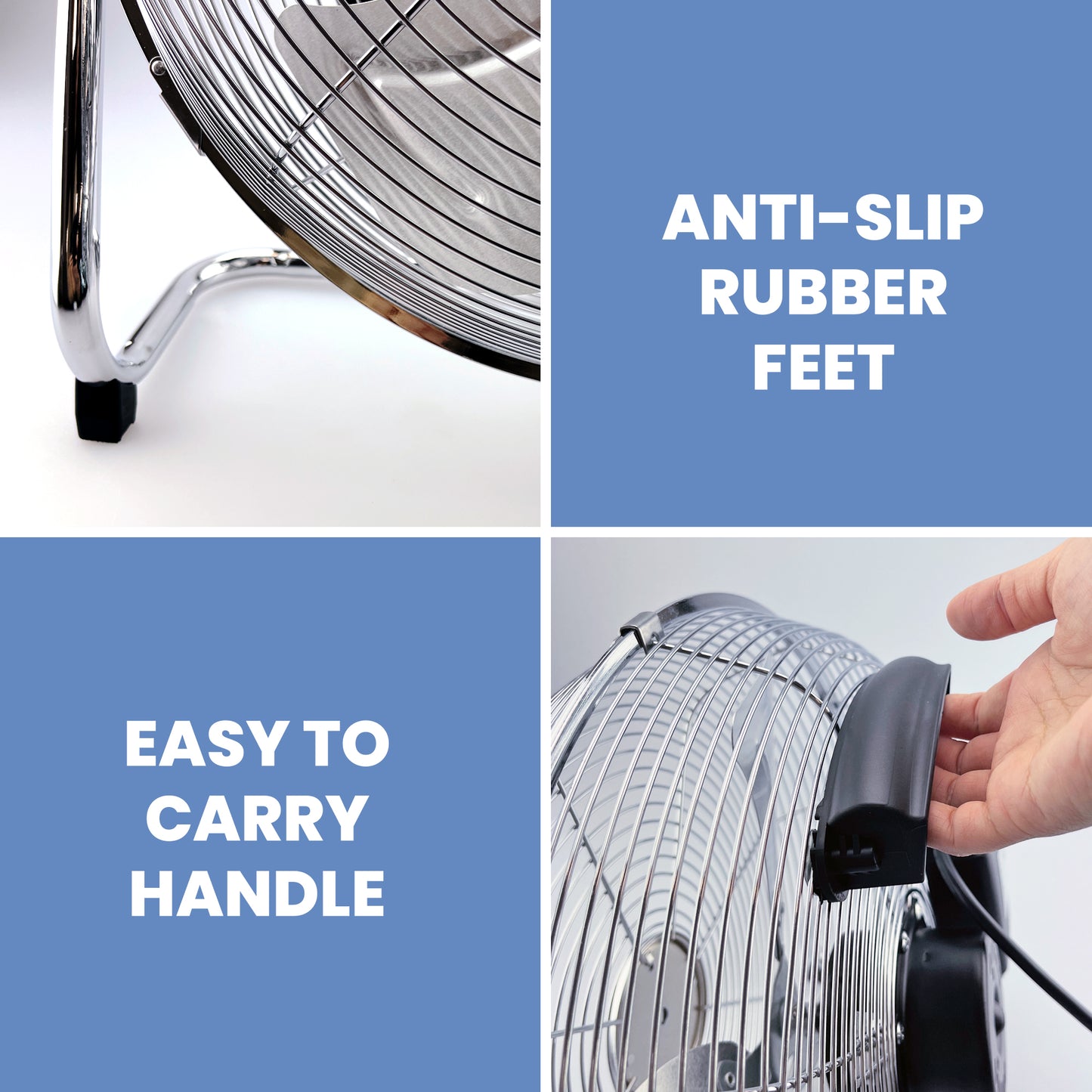 Schallen Chrome Silver Metal High Velocity Cold Air Circulator Adjustable Floor Fan - 14"