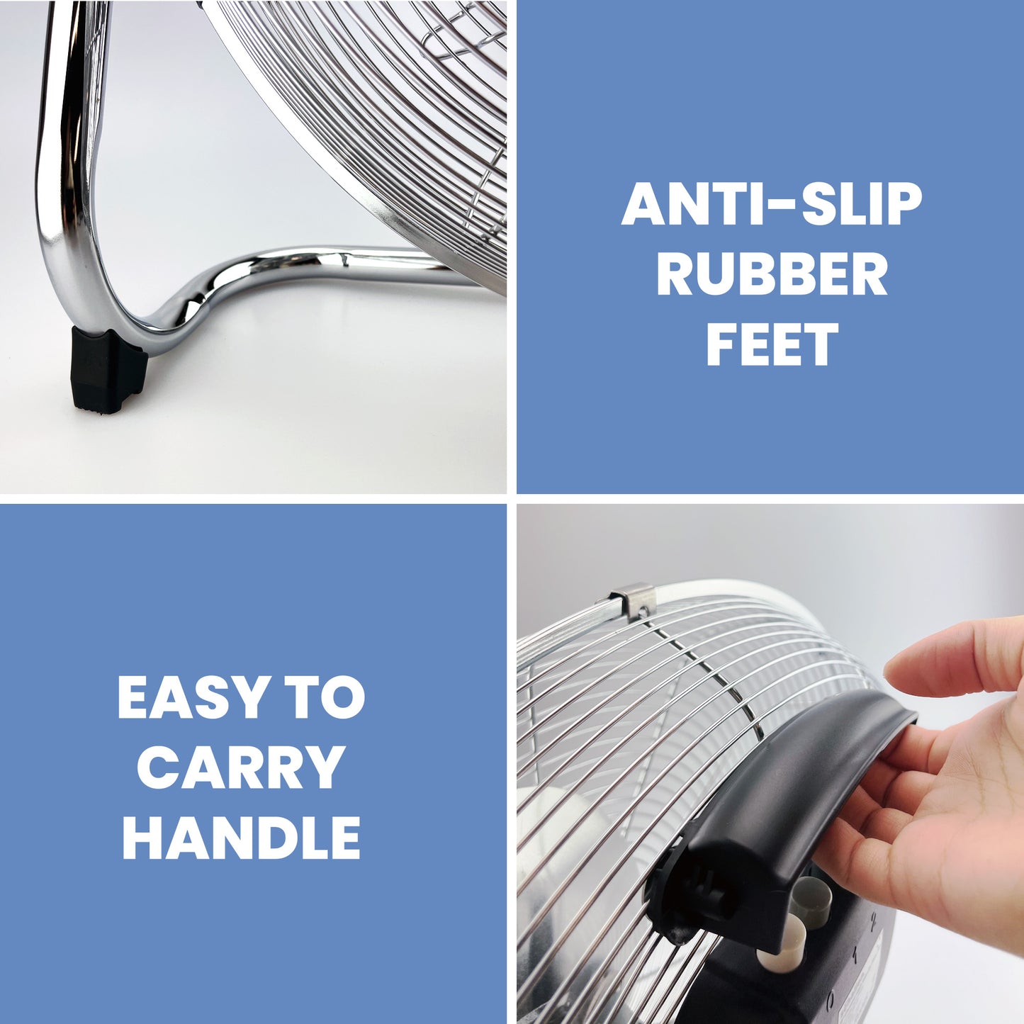 Schallen Chrome Silver Metal High Velocity Cold Air Circulator Adjustable Floor Fan - 18"