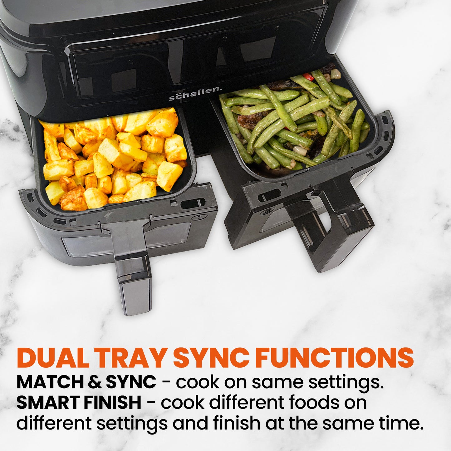Schallen Healthy Eating Low Fat Large Digital Twin Dual Air Fryer with 60 Min Timer in BLACK