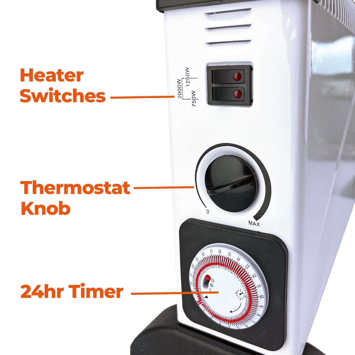 Schallen White 2000W Electric Convector Radiator Heater with Timer