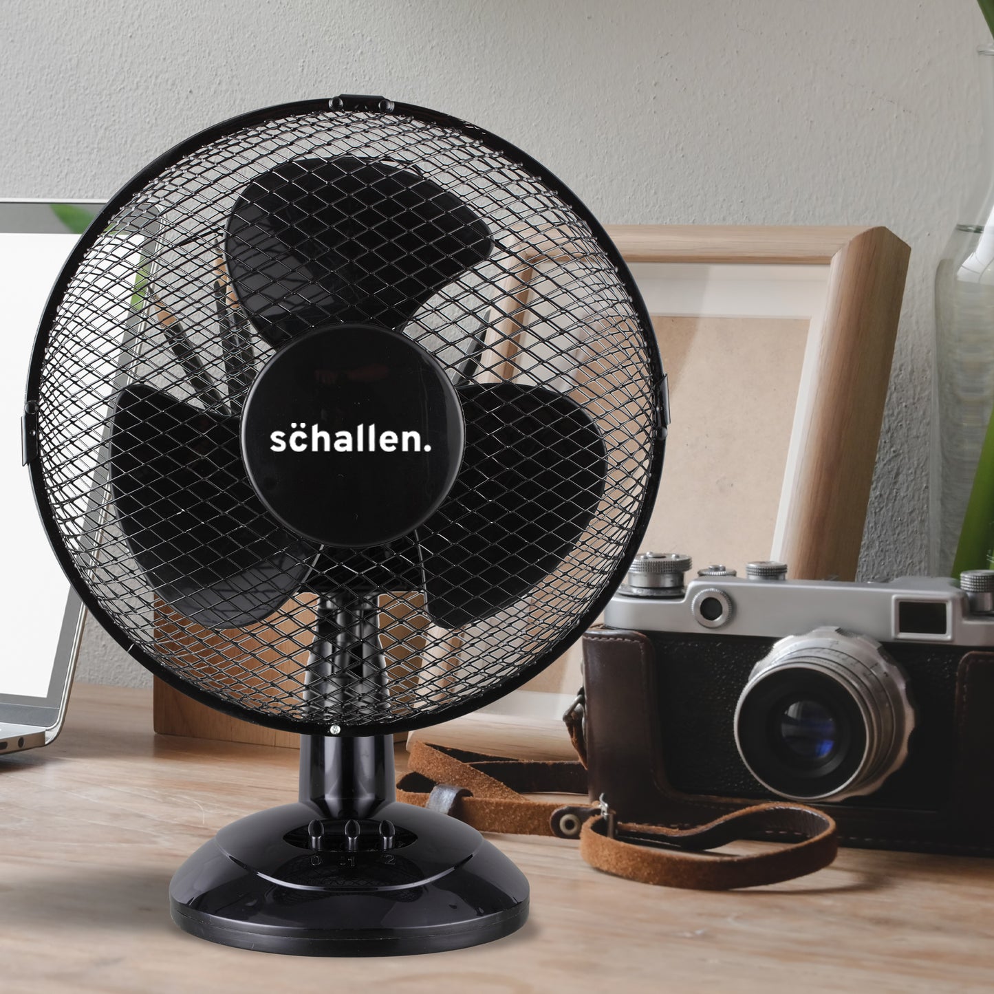 Schallen Small 9" Portable Desk Table Oscillating Cooling Fan with 2 Speed Setting - Black