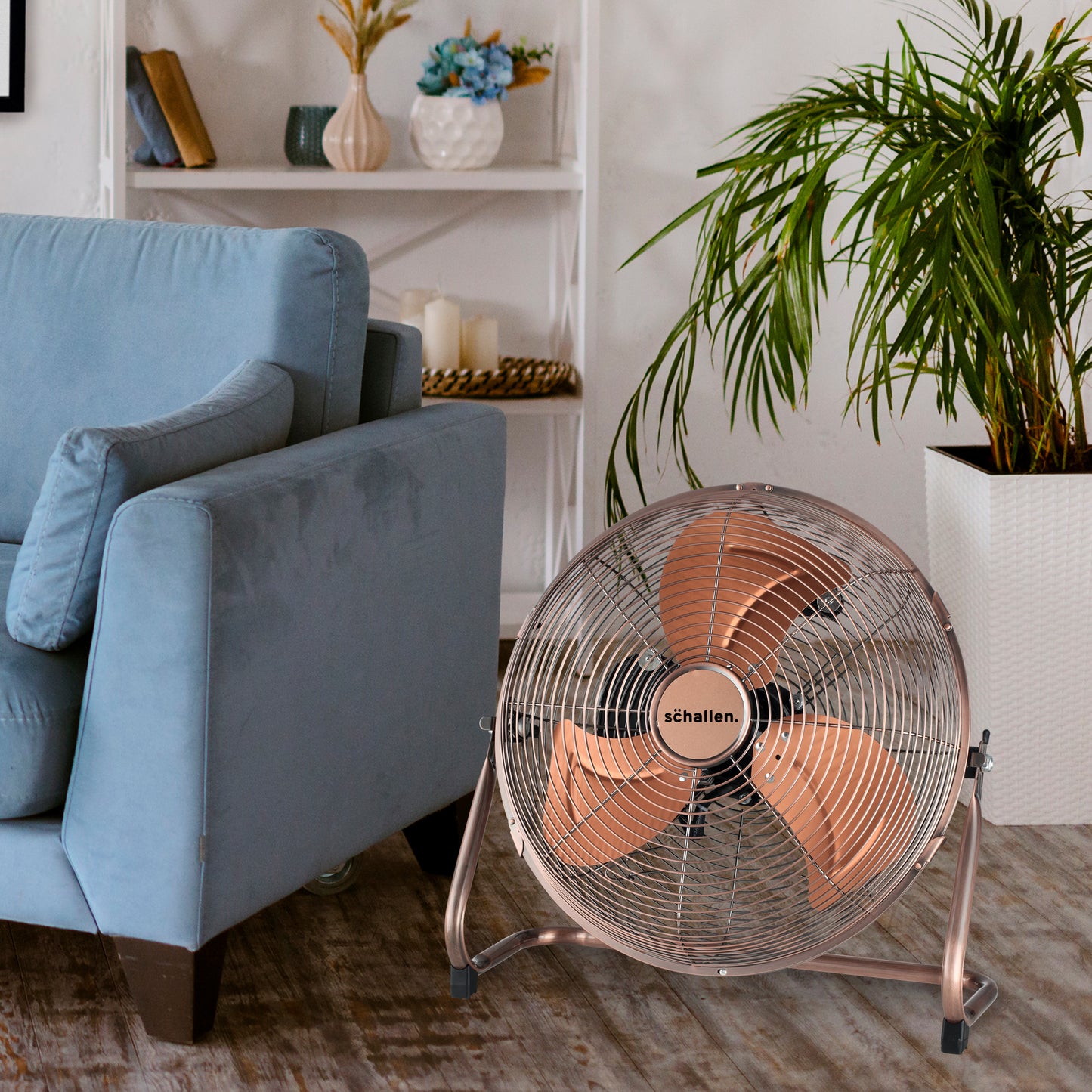 Schallen Copper Metal High Velocity Cold Air Circulator Adjustable Floor Fan - 14"