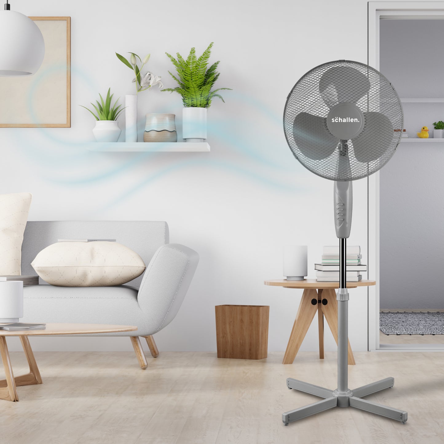 Schallen 16" Electric Oscillating Floor Standing Tall Pedestal Air Cooling Fan - Grey