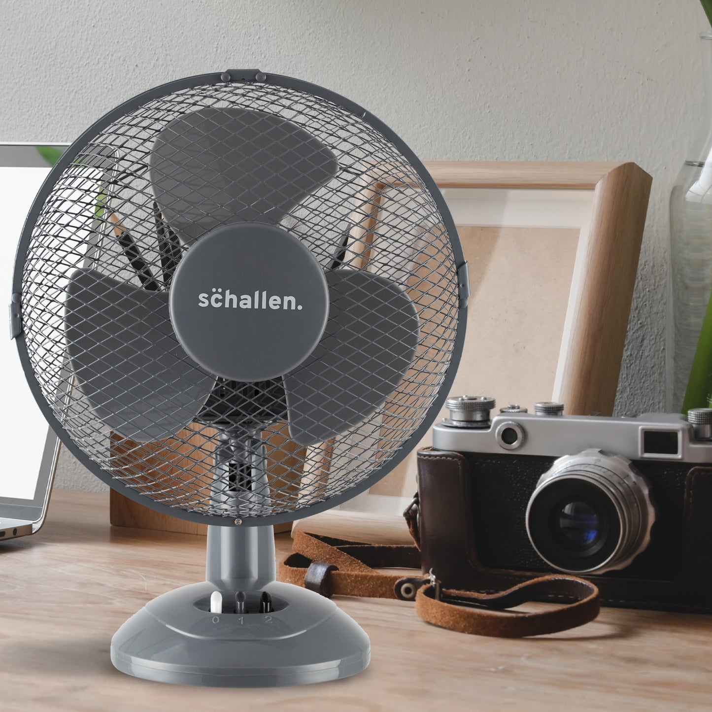 Schallen Small 9" Portable Desk Table Oscillating Cooling Fan with 2 Speed Setting - Grey
