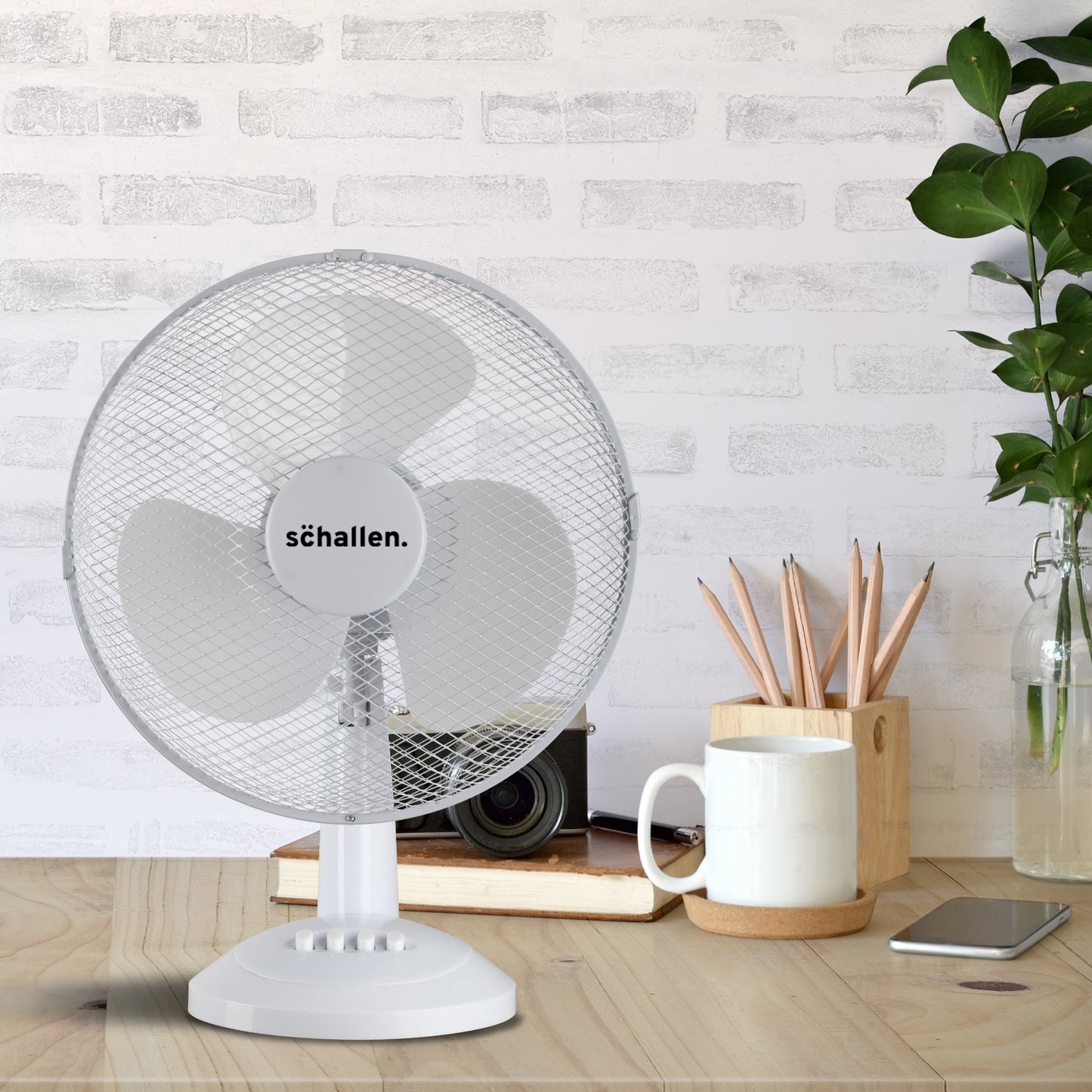 Schallen Electric 12" 3 Speed Oscillating Worktop Desk Table Air Cooling Fan - White