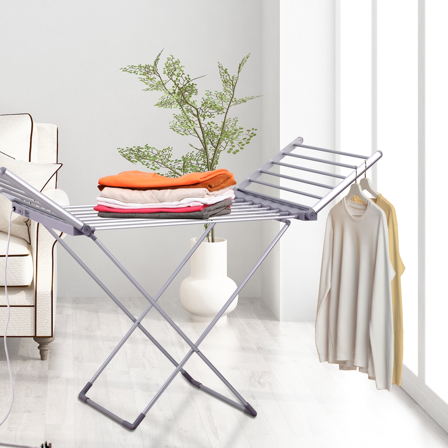 Schallen Electric Foldable 18 Heated Winged Indoor Laundry Heat Drying Clothes Airer Fast Dryer Rack with Cover