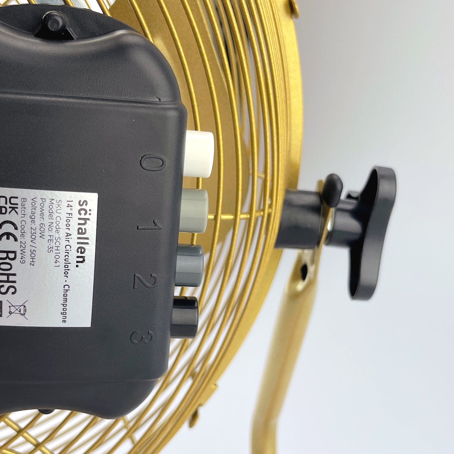 Schallen Champagne Gold Metal High Velocity Cold Air Circulator Adjustable Floor Fan - 14"