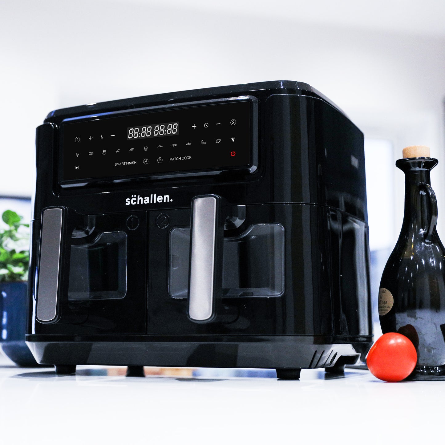 Schallen Healthy Eating Low Fat Large Digital Twin Dual Air Fryer with 60 Min Timer in BLACK