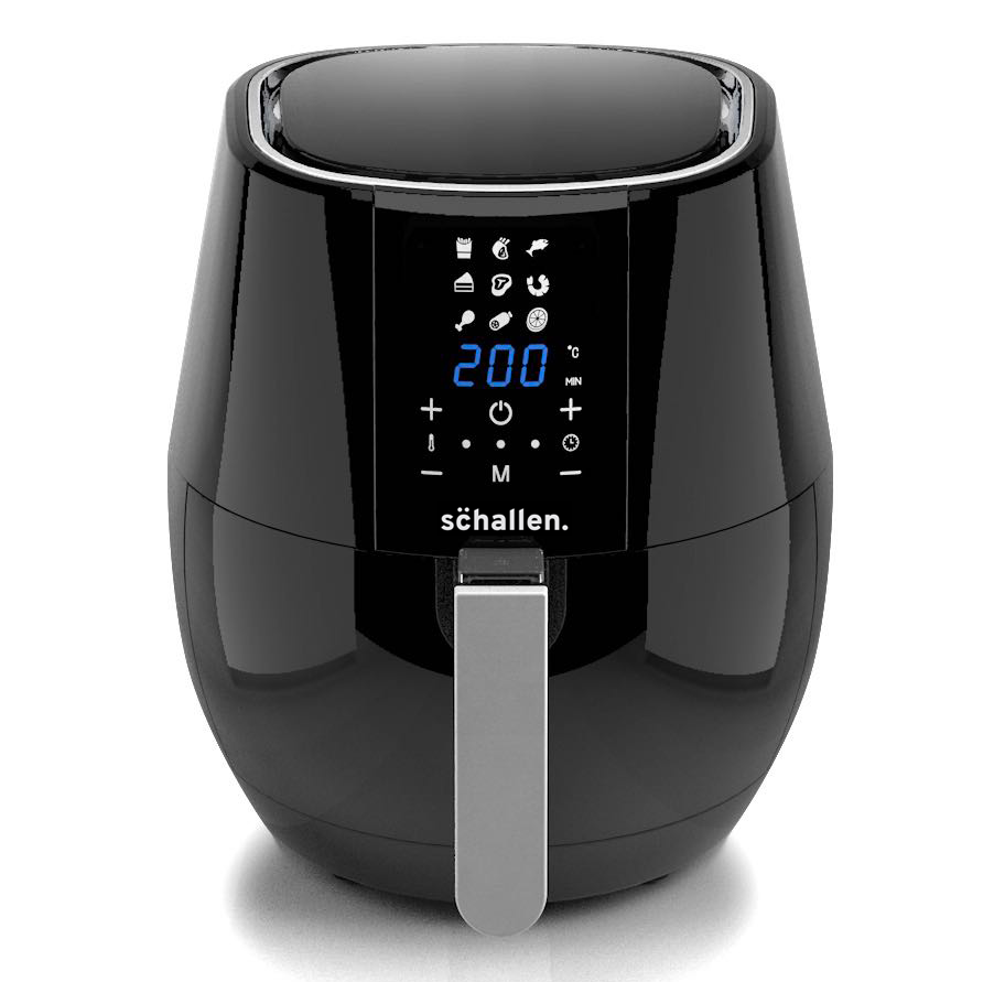 Schallen Modern Black Gloss Low Fat Large 3.5L 1300-1500W Digital Display Air Fryer with 9 Cooking Settings and 30 Minute Timer