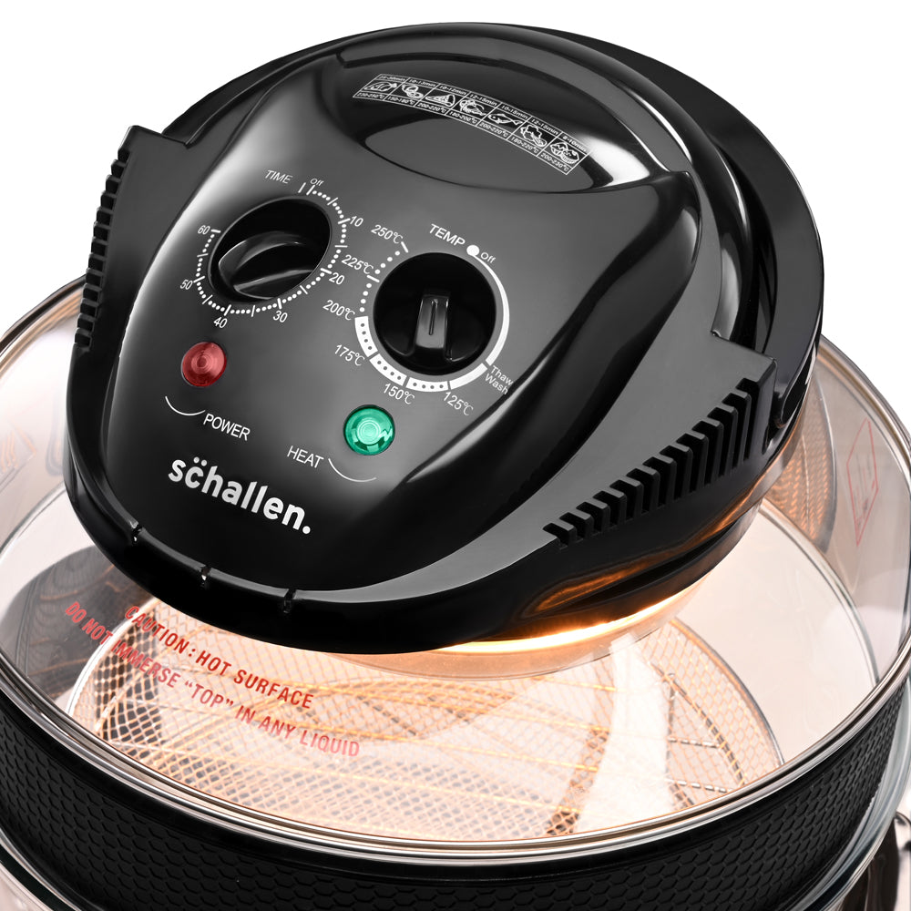 Schallen 17L 2 in 1 Deluxe Black & Glass Air Fryer Deep Fat Free Frying Healthy Halogen Cooker + Accessories Included