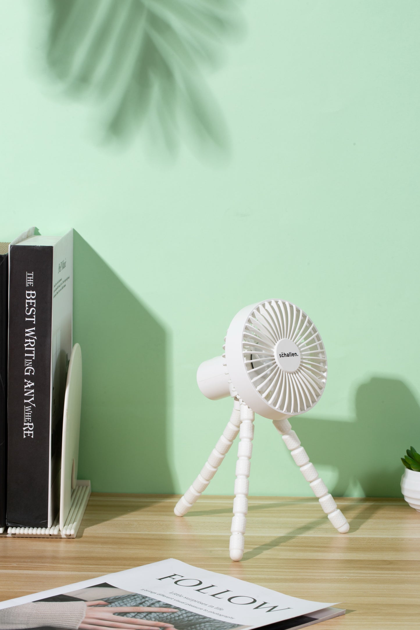 Schallen Rechargeable 4 Way Portable Lightweight Fan for Pram Fan, Car Seat, Desk, Office, Travel Fan - White