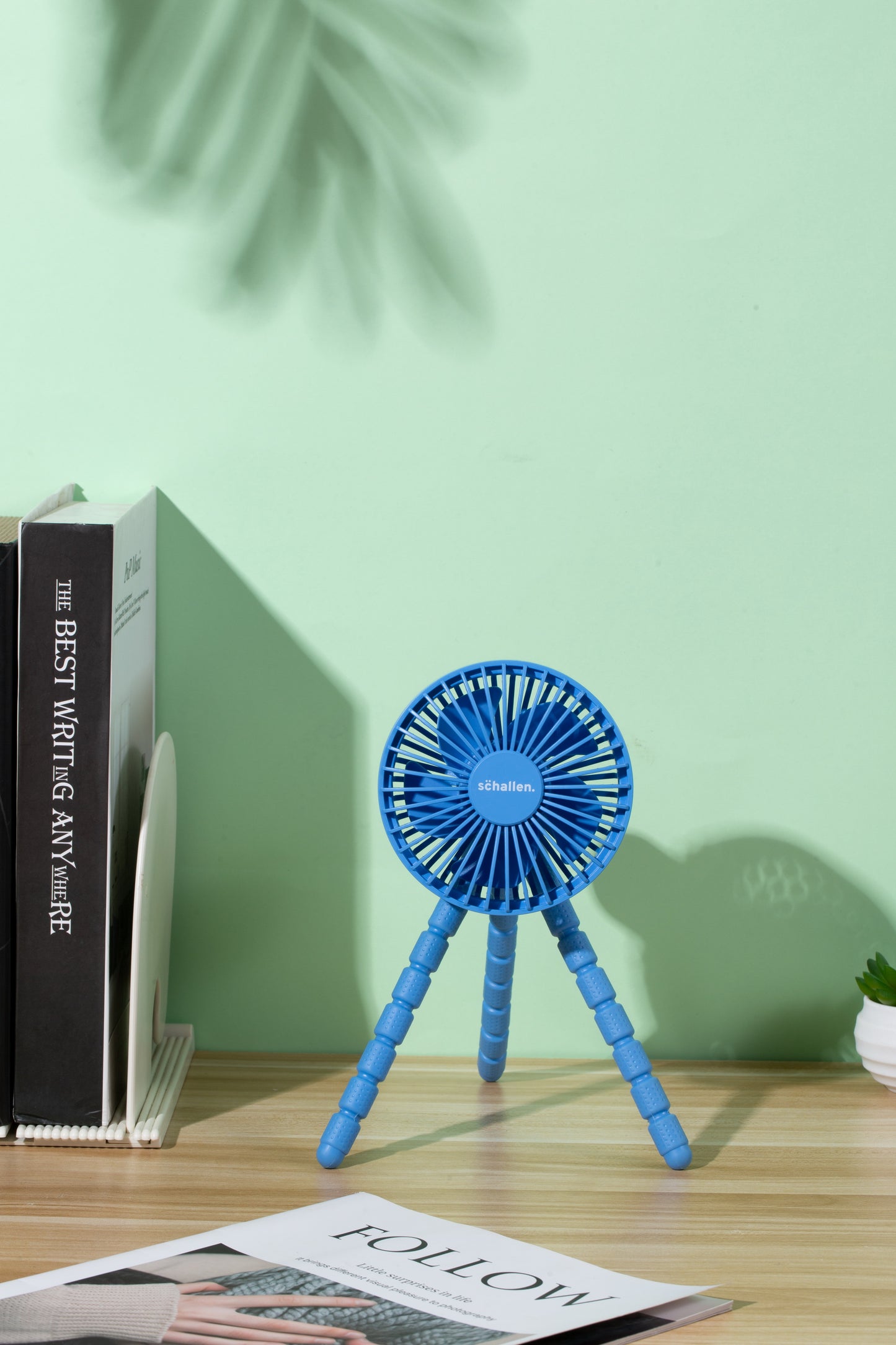 Schallen Rechargeable 4 Way Portable Lightweight Fan for Pram Fan, Car Seat, Desk, Office, Travel Fan - Blue